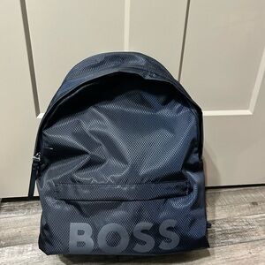 Boss Men's Navy Textured Logo Backpack